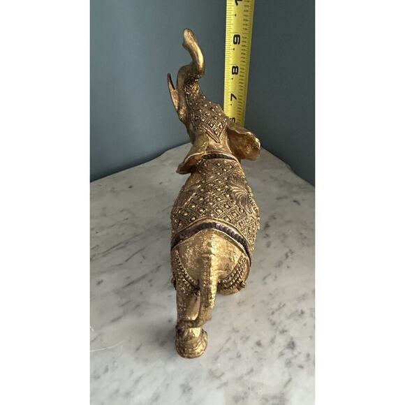 Vintage Elephant Feng Shui Trunk Up 9” Figurine Gold Statue Home Decor Sequins - Picture 8 of 15